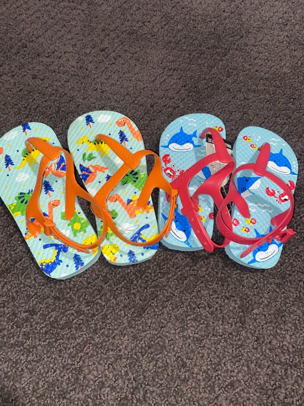Kids' Dinosaur & Shark Flip Flop Sandals w/Back Strap- Orange Red Blue NWT❗️